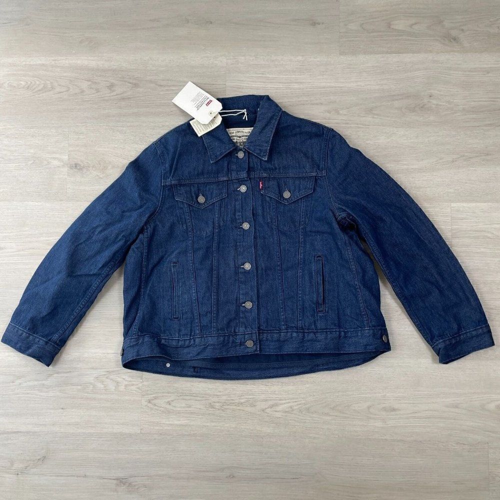 Levis Wellthread Lined Trucker Jacket Womens Small Denim Dark‎ Wash A10560000